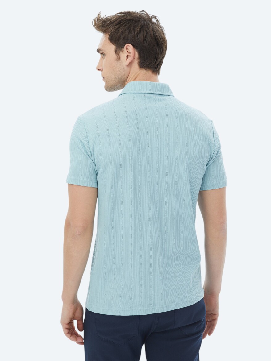 Mint Jacquard Polo Neck Cotton Blended T-Shirt - 9