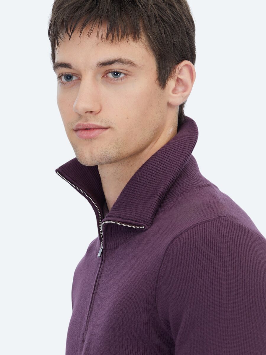 Mürdüm Bato Yaka Jakarlı Triko Kazak - 5