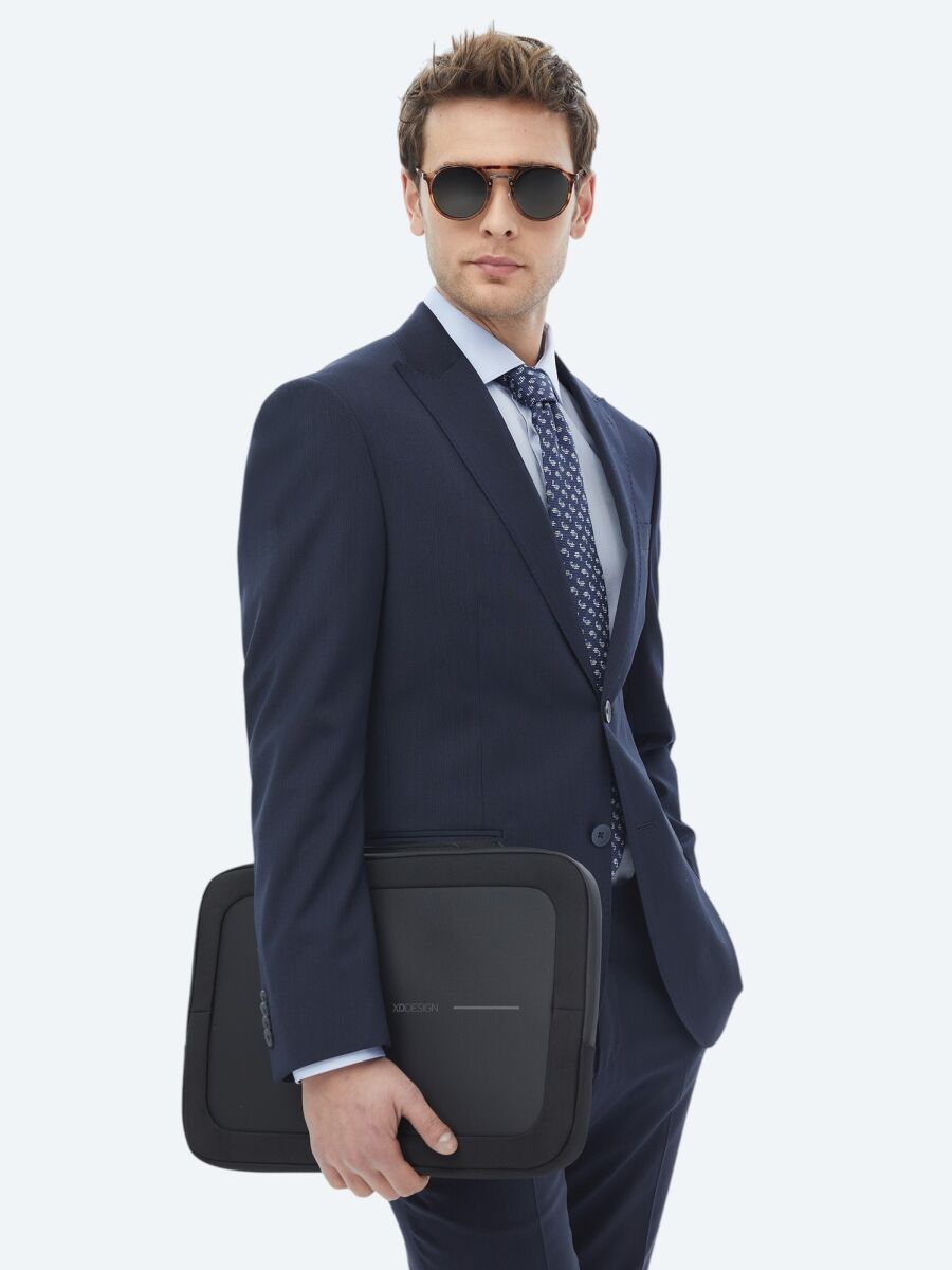 Navy Blue Micro Modern Fit Wool Blended Suit - 4