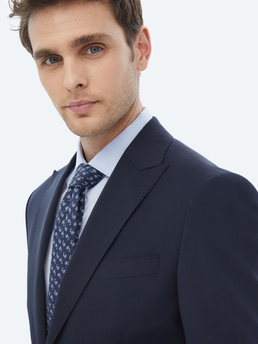 Navy Blue Micro Modern Fit Wool Blended Suit - 7