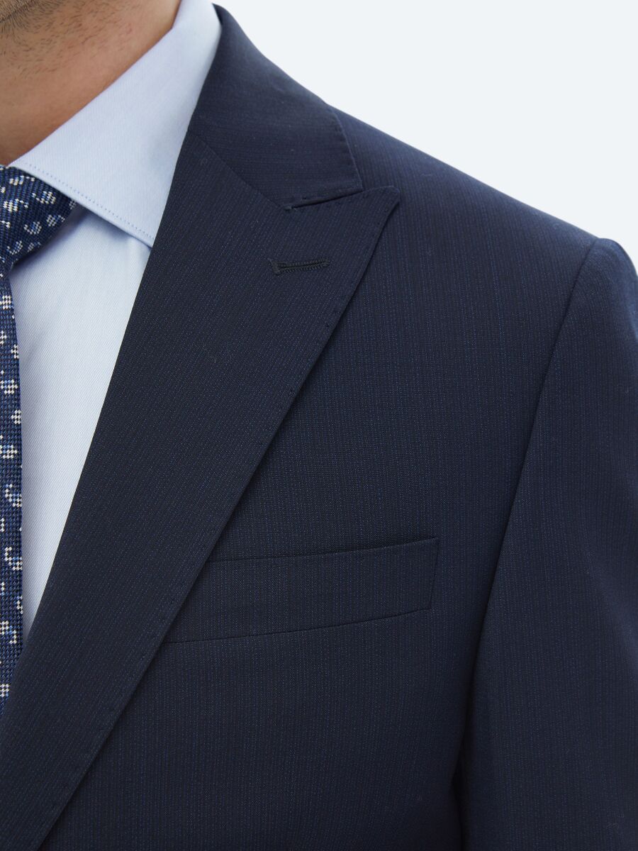 Navy Blue Micro Modern Fit Wool Blended Suit - 9
