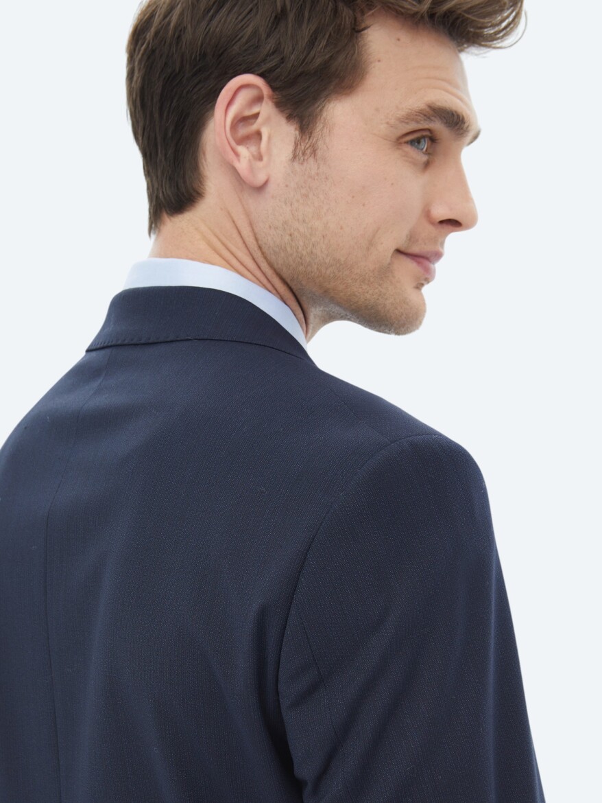 Navy Blue Micro Modern Fit Wool Blended Suit - 10
