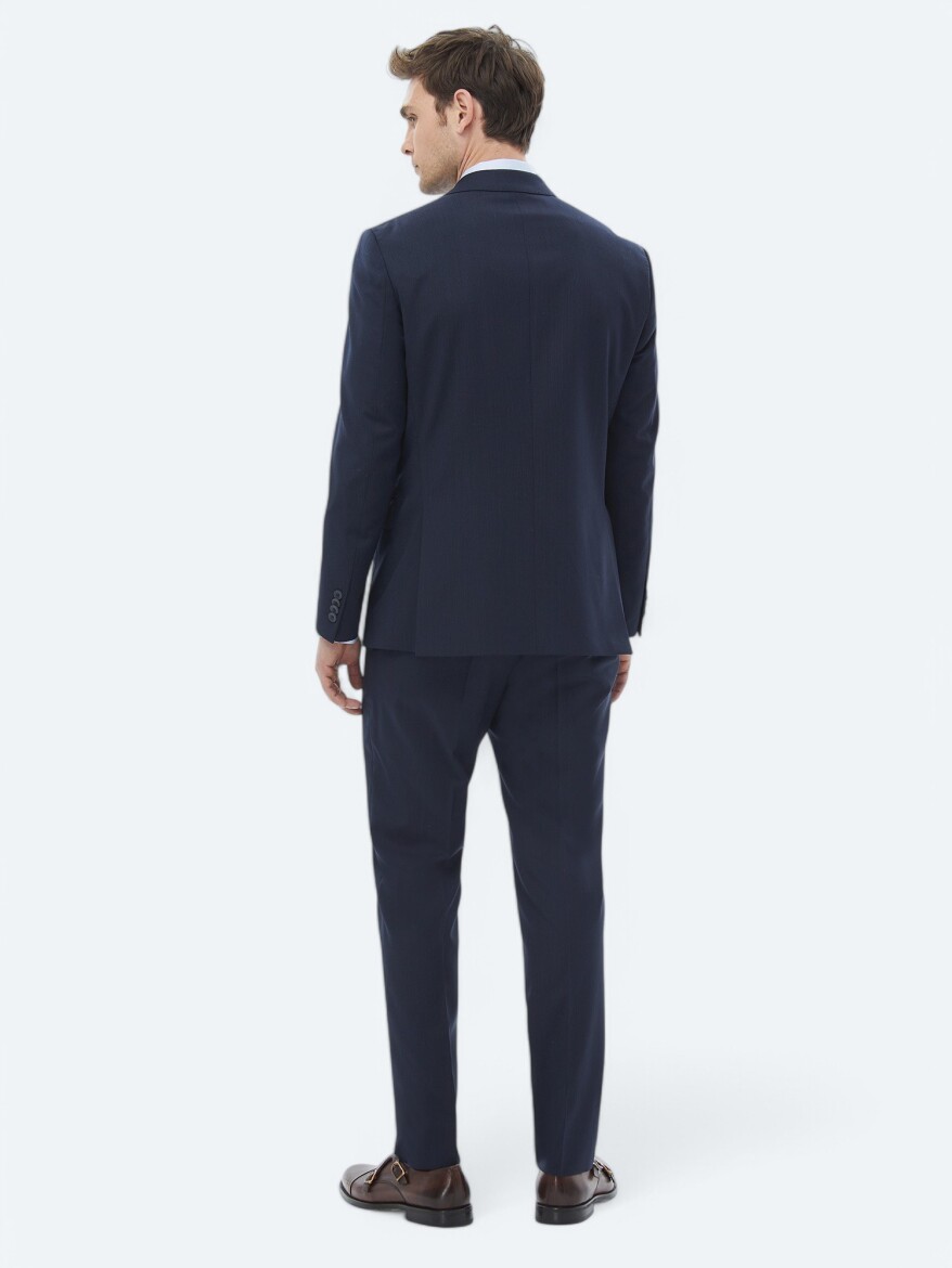 Navy Blue Micro Modern Fit Wool Blended Suit - 11