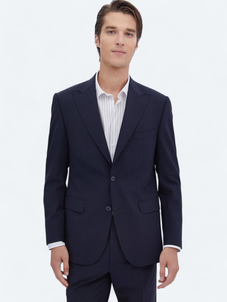 Navy Blue Micro Regular Fit Recycled Wool Blended Suit - 2
