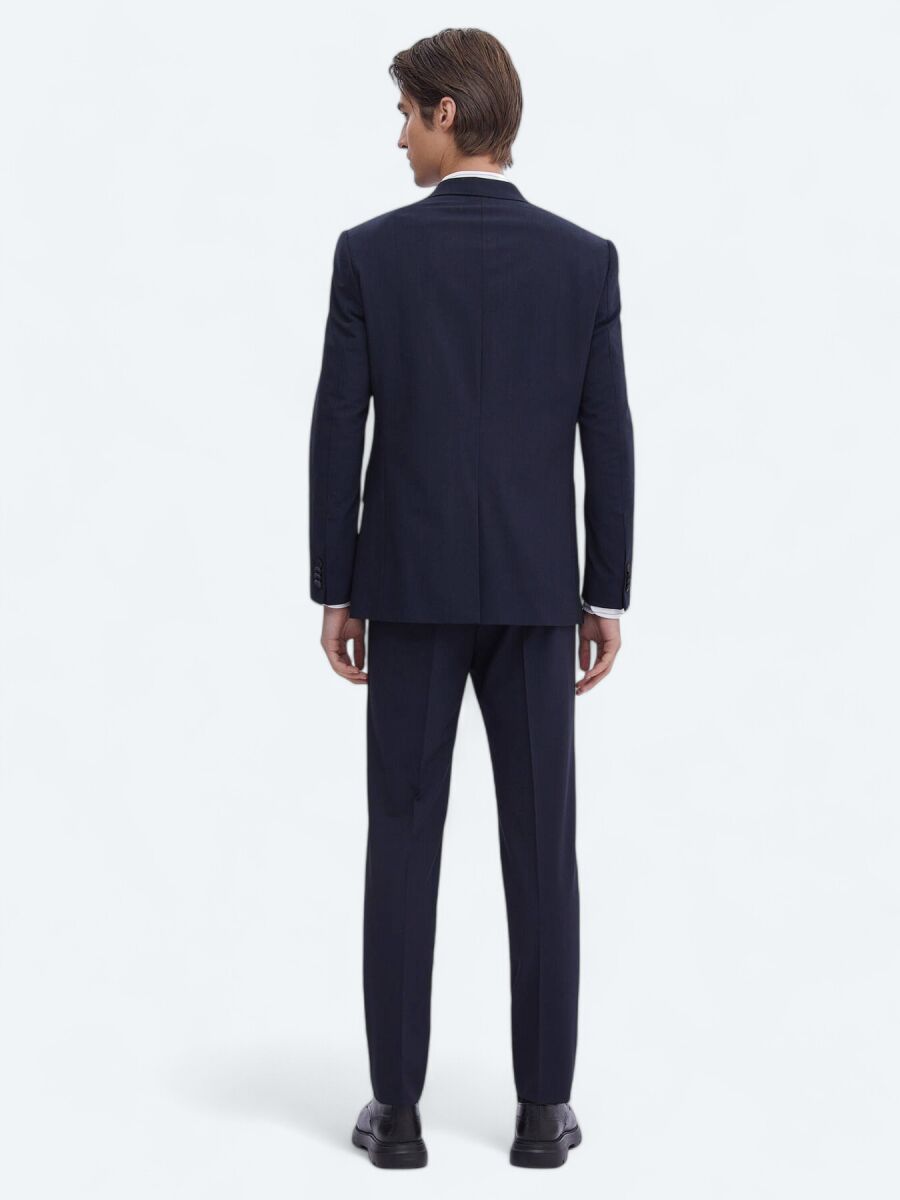 Navy Blue Micro Regular Fit Recycled Wool Blended Suit - 5