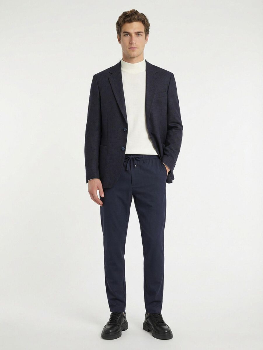 Navy Blue Patterned Modern Fit Wool Blended Jacket - 3