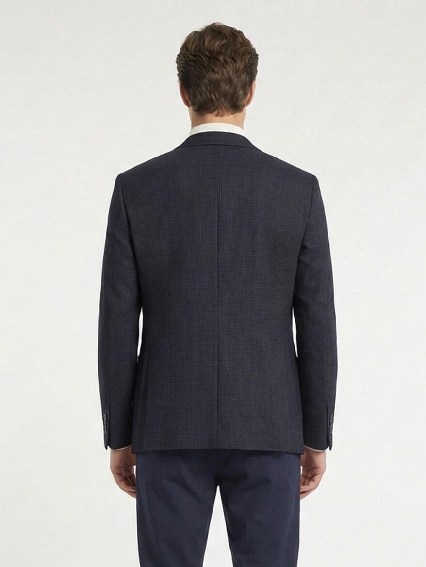Navy Blue Patterned Modern Fit Wool Blended Jacket - 5