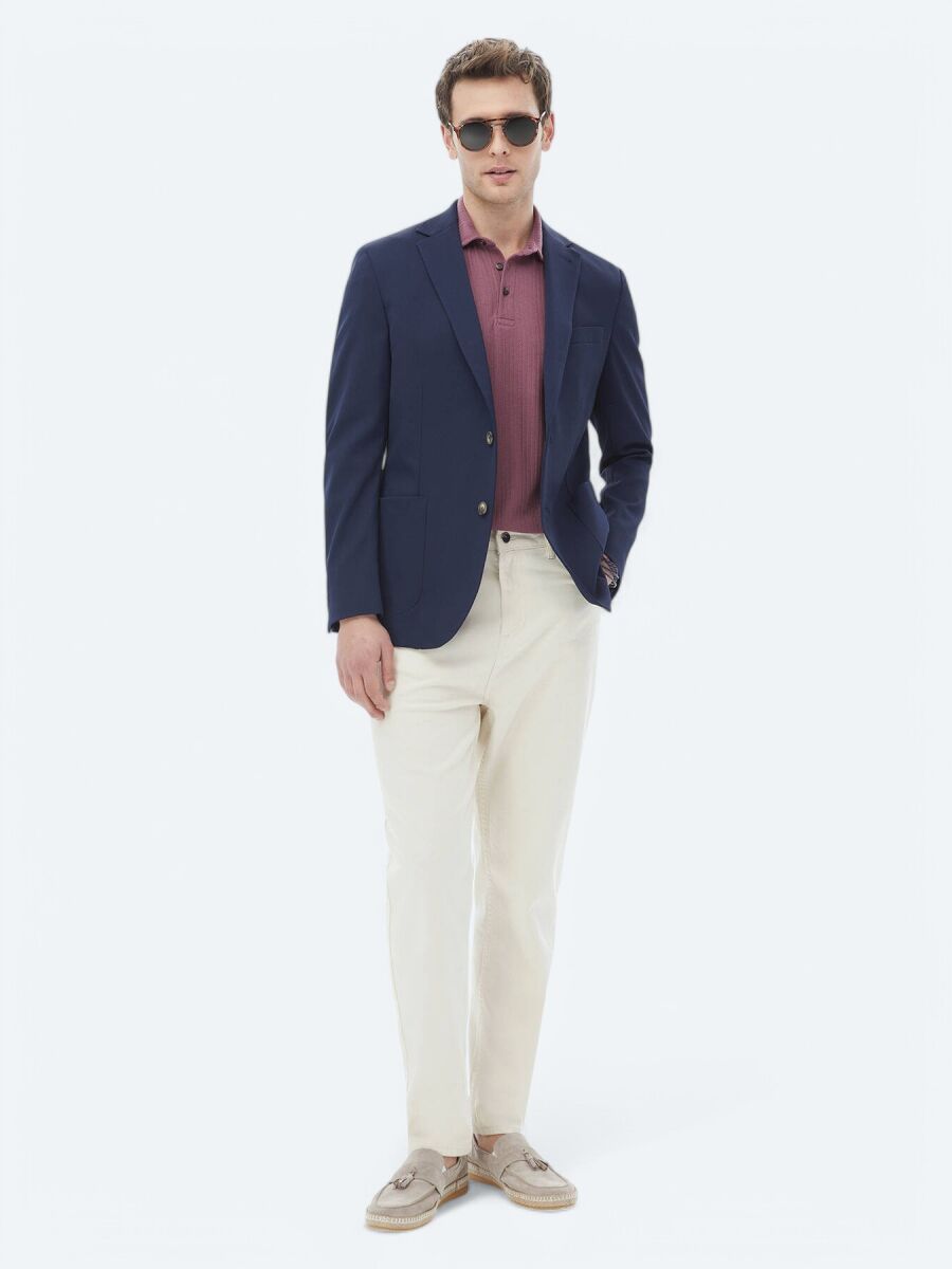 Navy Blue Patterned Regular Fit Jacket - 2