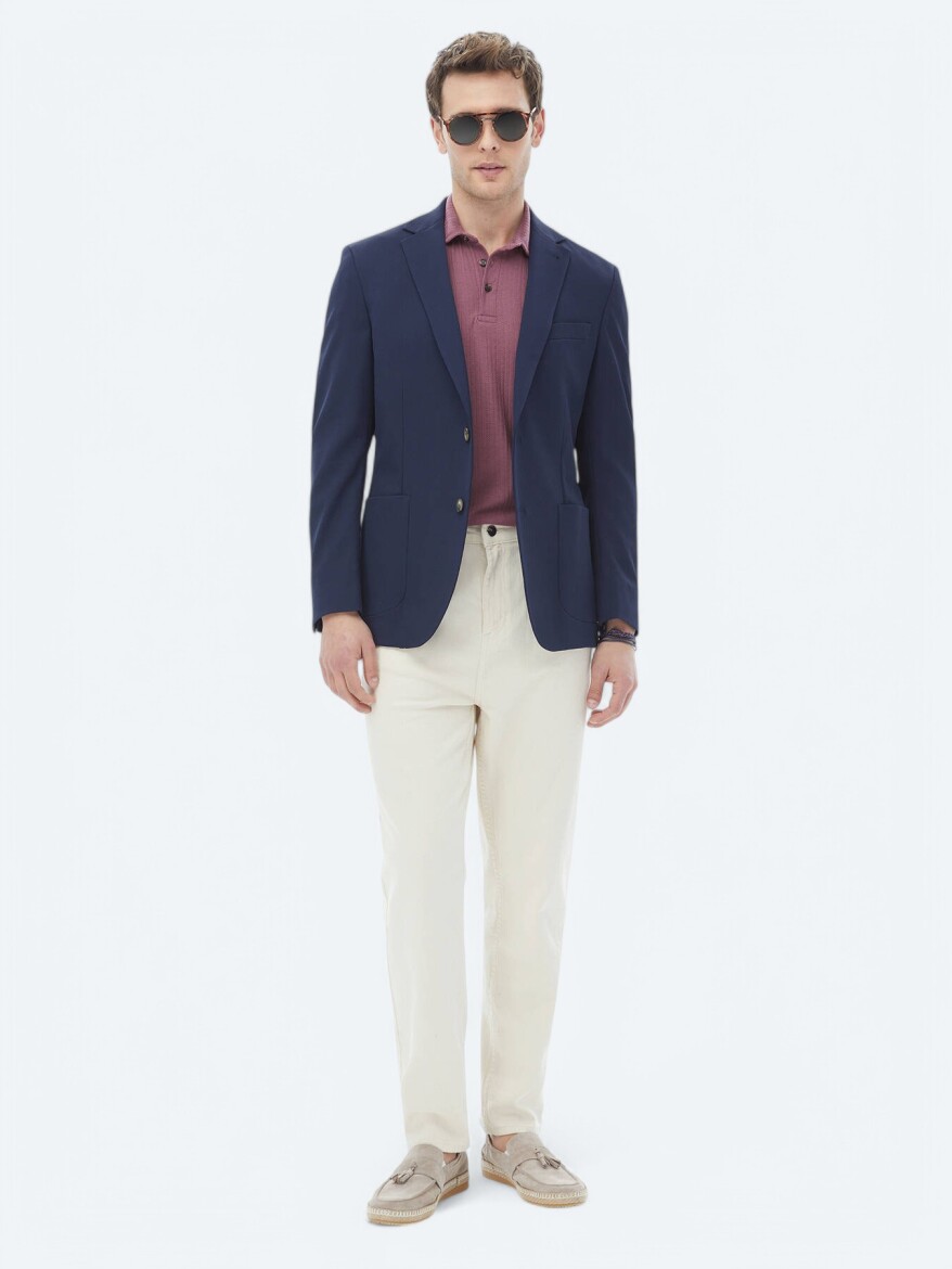 Navy Blue Patterned Regular Fit Jacket - 4