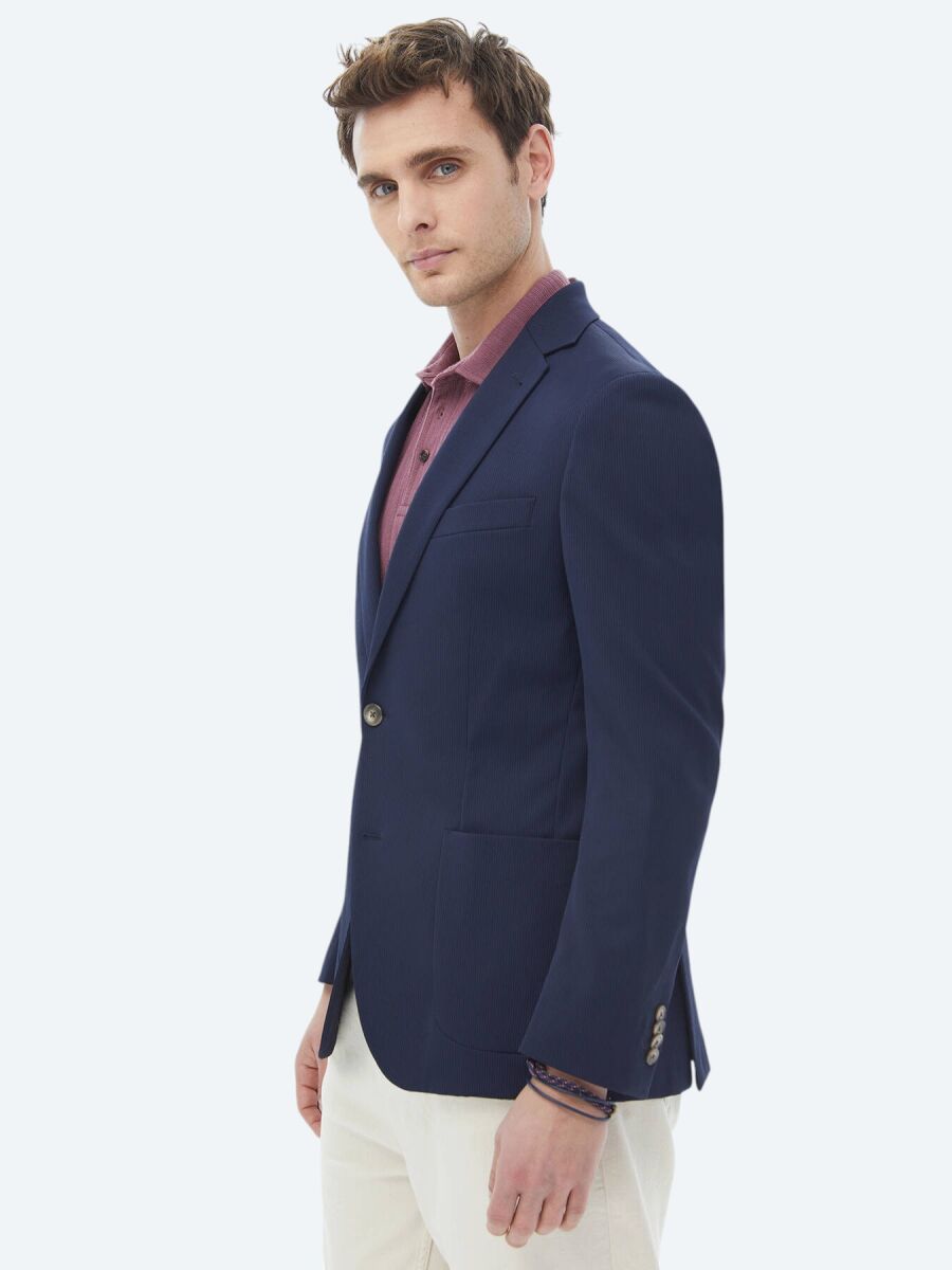 Navy Blue Patterned Regular Fit Jacket - 6