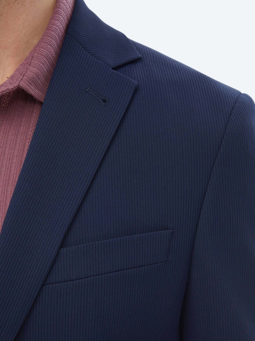 Navy Blue Patterned Regular Fit Jacket - 7