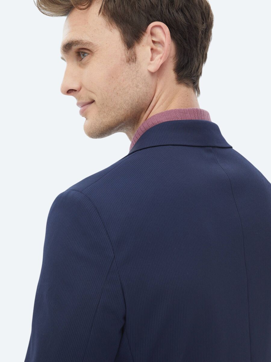 Navy Blue Patterned Regular Fit Jacket - 8