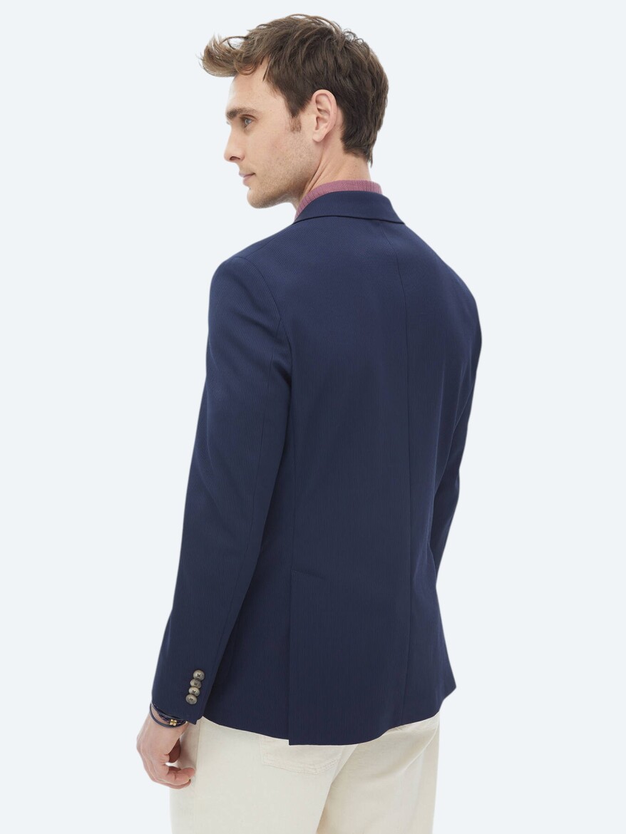 Navy Blue Patterned Regular Fit Jacket - 9