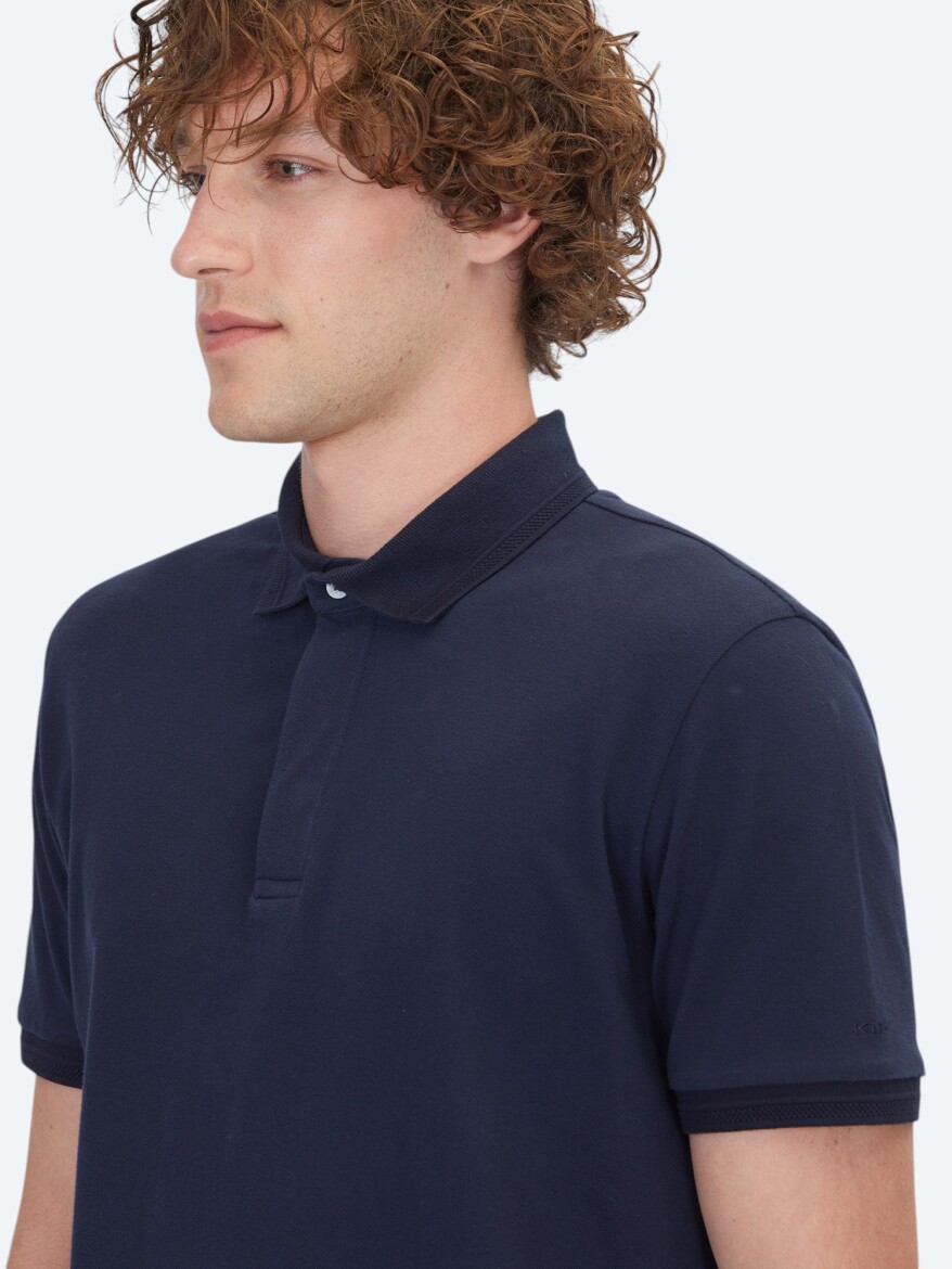 Navy Blue Plain 100% Cotton T-Shirt - 3