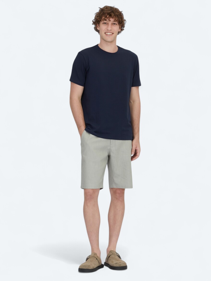 Navy Blue Plain Crew Neck Cotton Blended T-Shirt - KİP