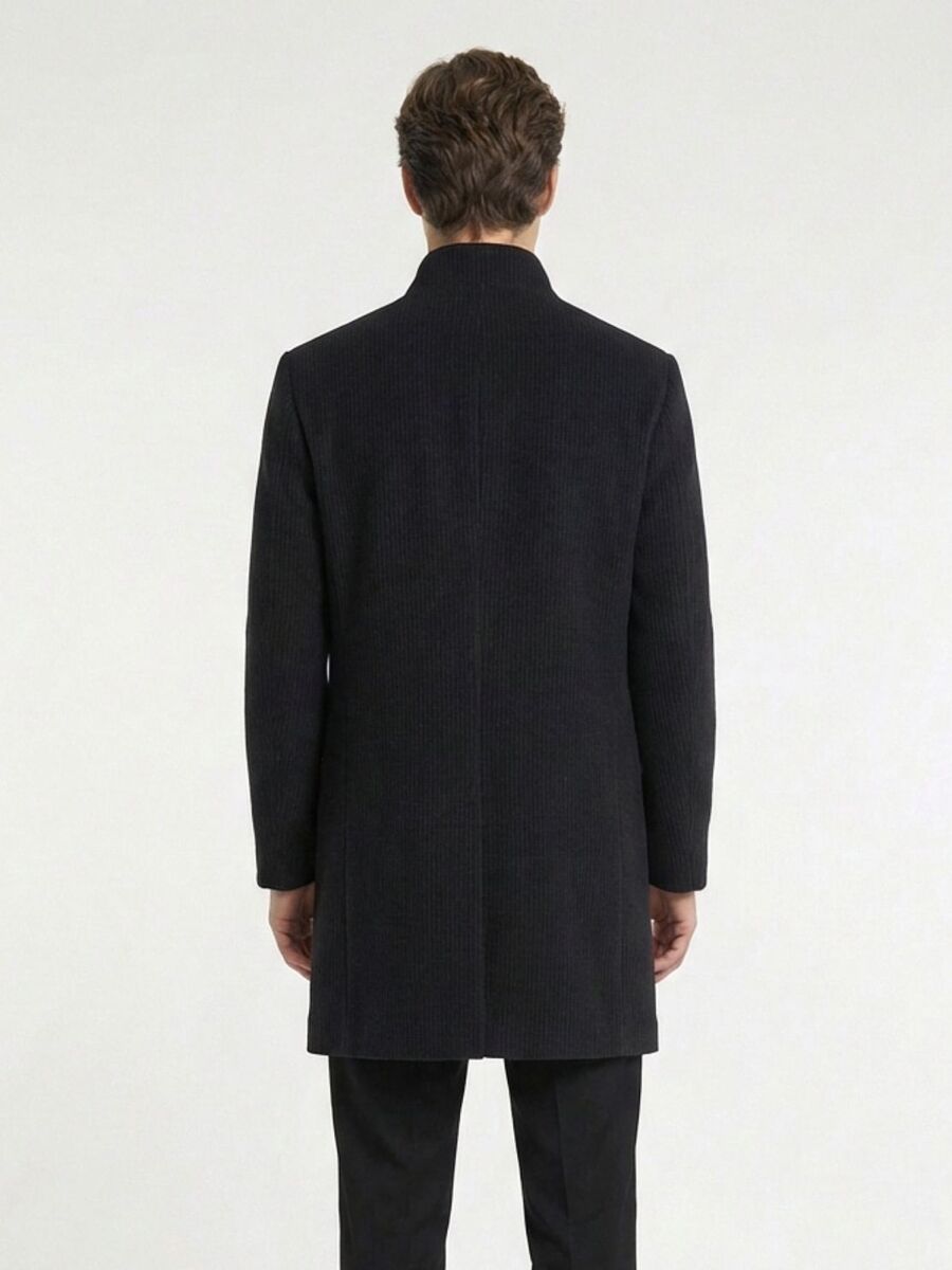 Navy Blue Regular Fit Classical Weaving Overcoat - 5