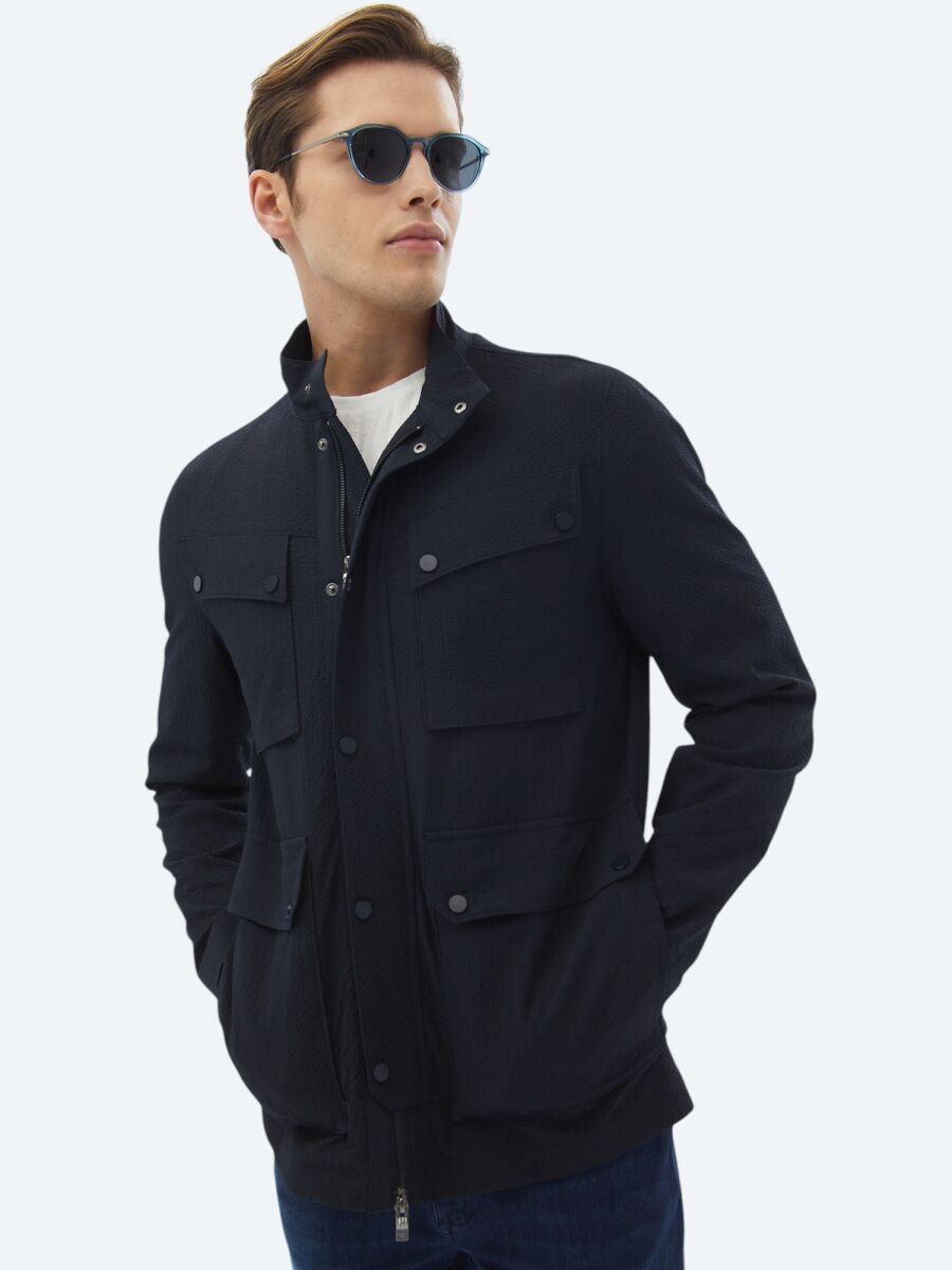 Navy Blue Regular Fit Lightweight Jacket - 1