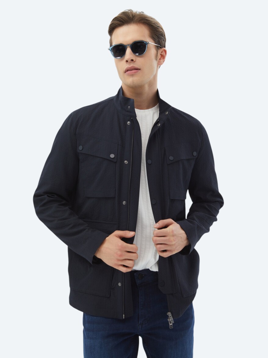 Navy Blue Regular Fit Lightweight Jacket - 2