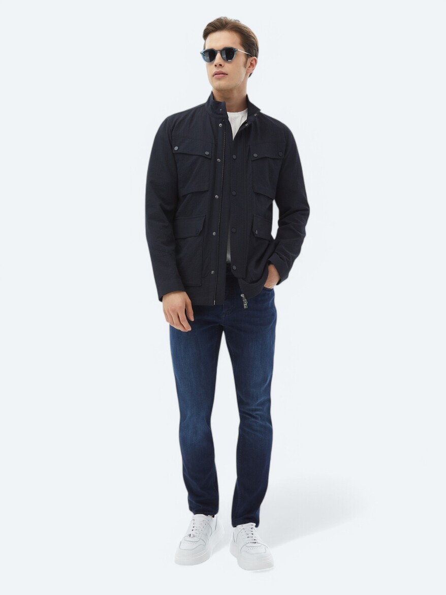 Navy Blue Regular Fit Lightweight Jacket - 3