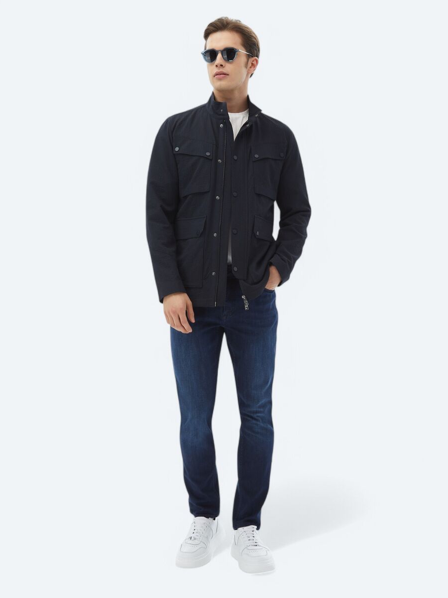 Navy Blue Regular Fit Lightweight Jacket - 3