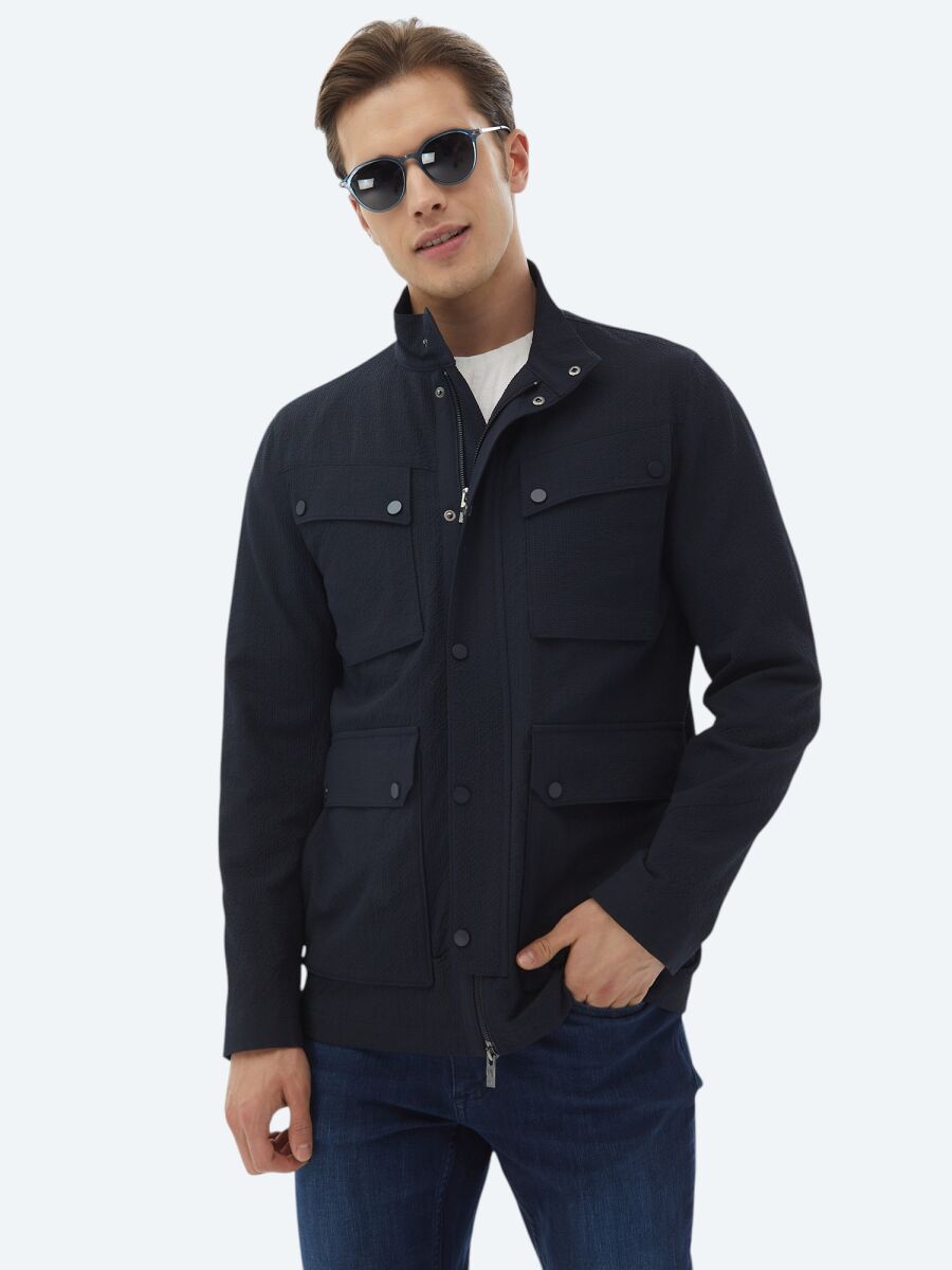 Navy Blue Regular Fit Lightweight Jacket - 4