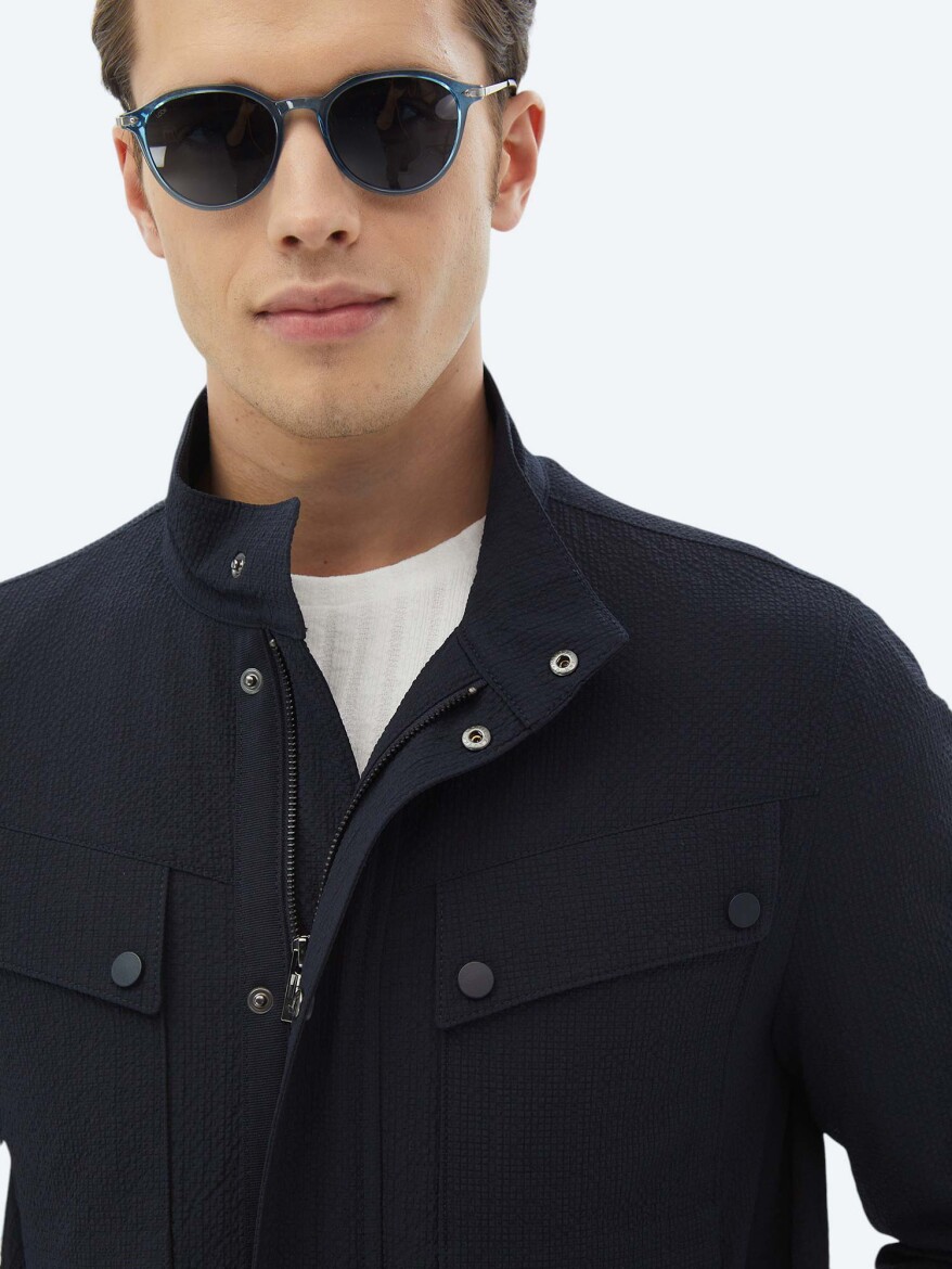 Navy Blue Regular Fit Lightweight Jacket - 5