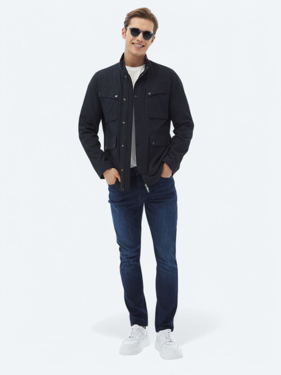 Navy Blue Regular Fit Lightweight Jacket - 7