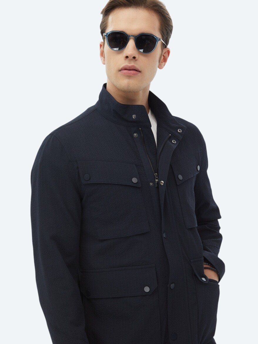 Navy Blue Regular Fit Lightweight Jacket - 8