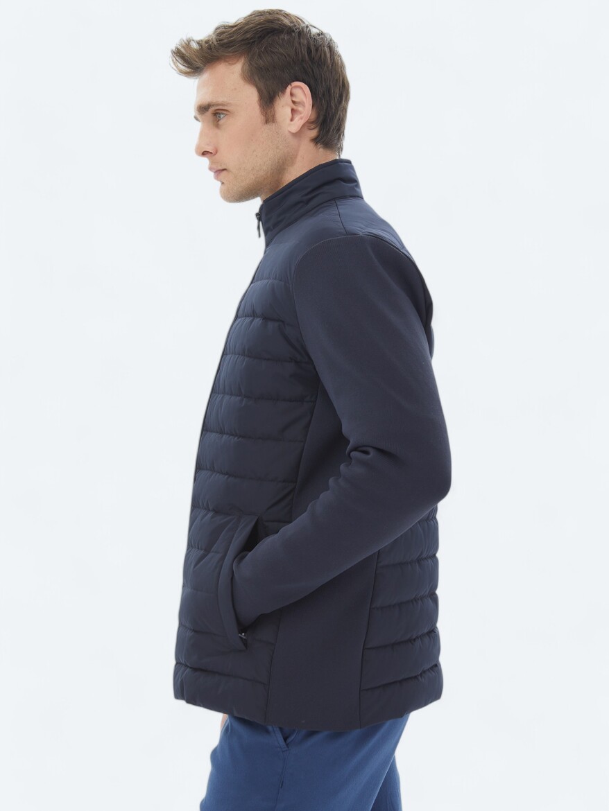 Navy Blue Regular Fit Turtleneck Casual Weaving Coat - 4