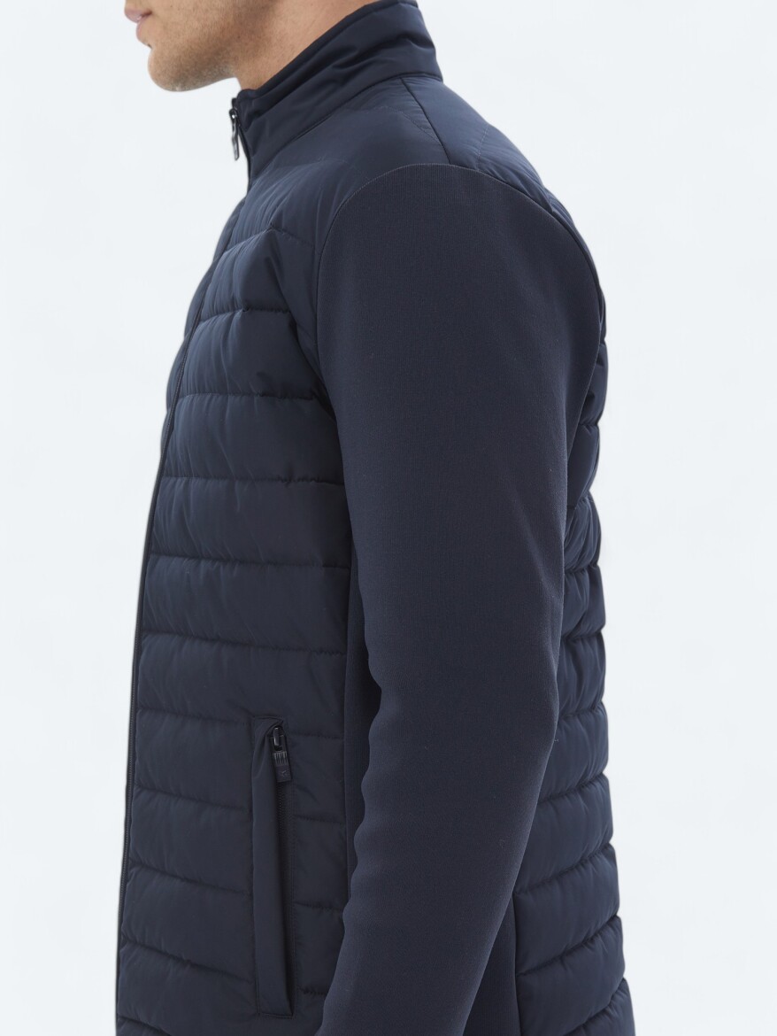 Navy Blue Regular Fit Turtleneck Casual Weaving Coat - 5