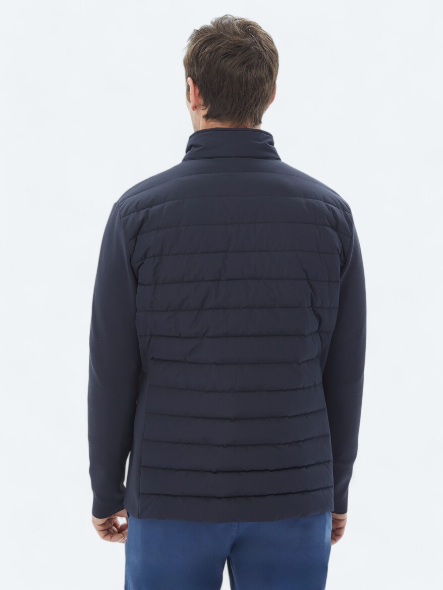 Navy Blue Regular Fit Turtleneck Casual Weaving Coat - 7