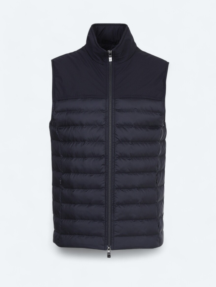 Navy Blue Regular Fit Turtleneck Casual Weaving Puffer Vest - 6