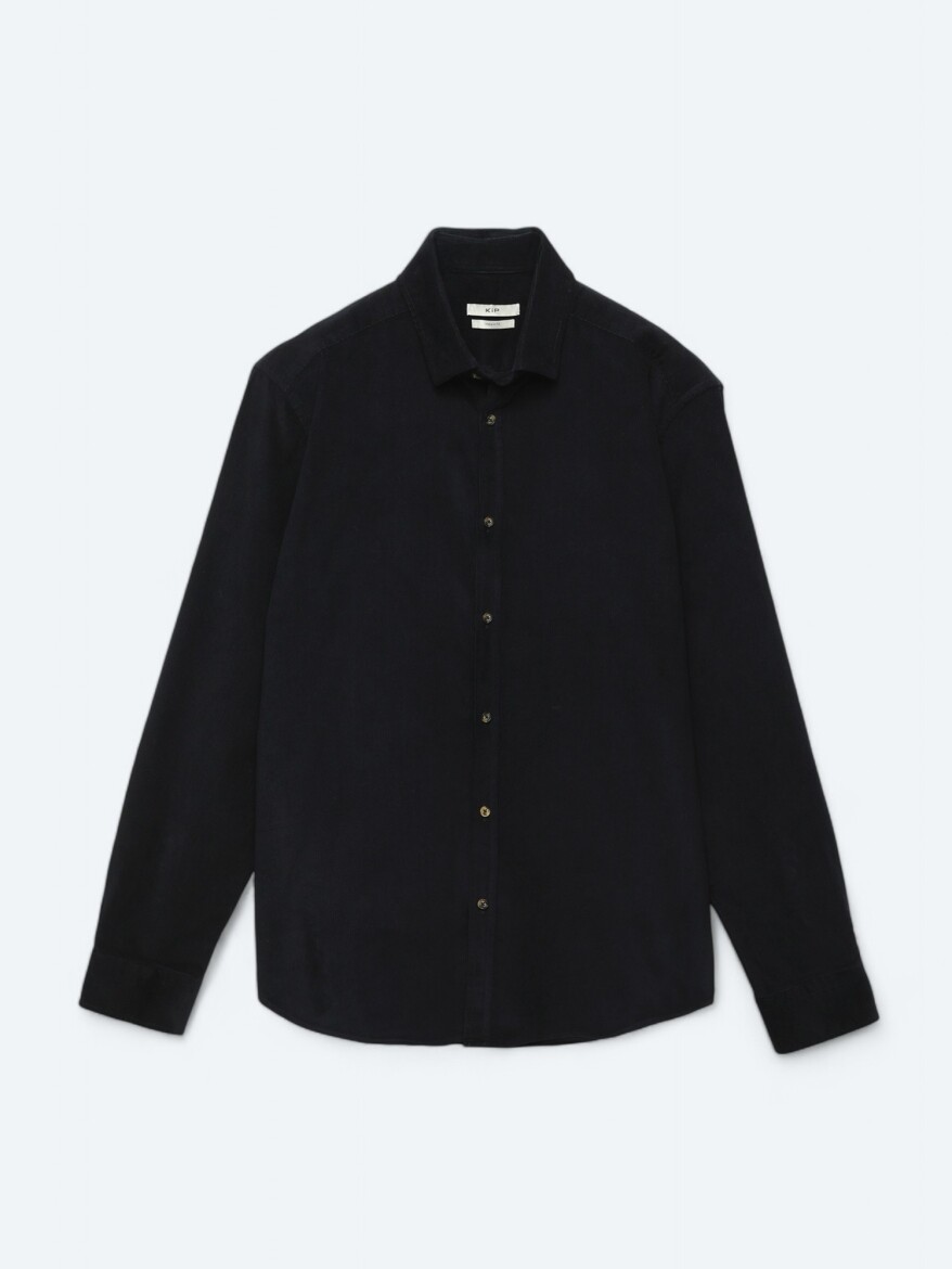 Navy Blue Ribbed Regular Fit Weaving Casual 100% Cotton Shirt - 6