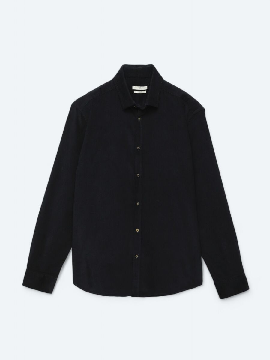 Navy Blue Ribbed Regular Fit Weaving Casual 100% Cotton Shirt - 6