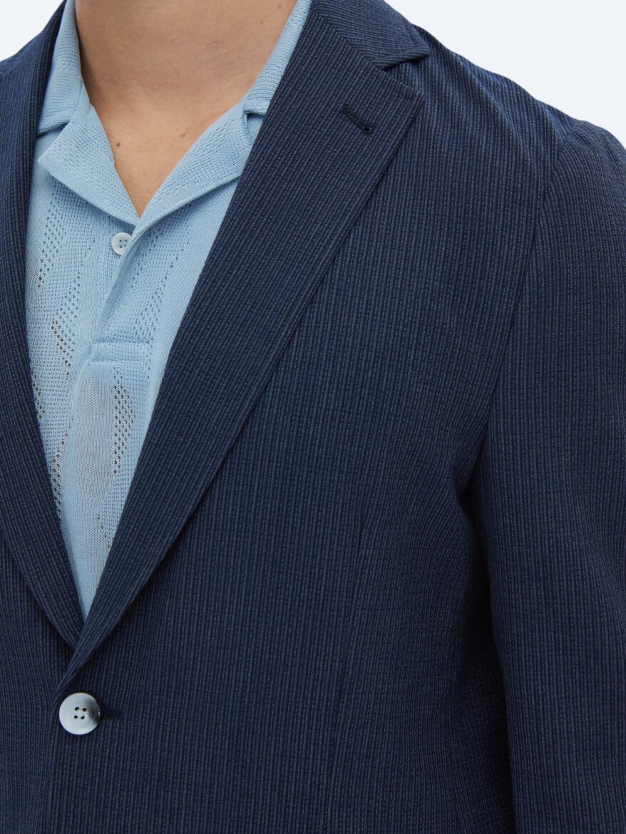 Navy Blue Striped Modern Fit Jacket - 6