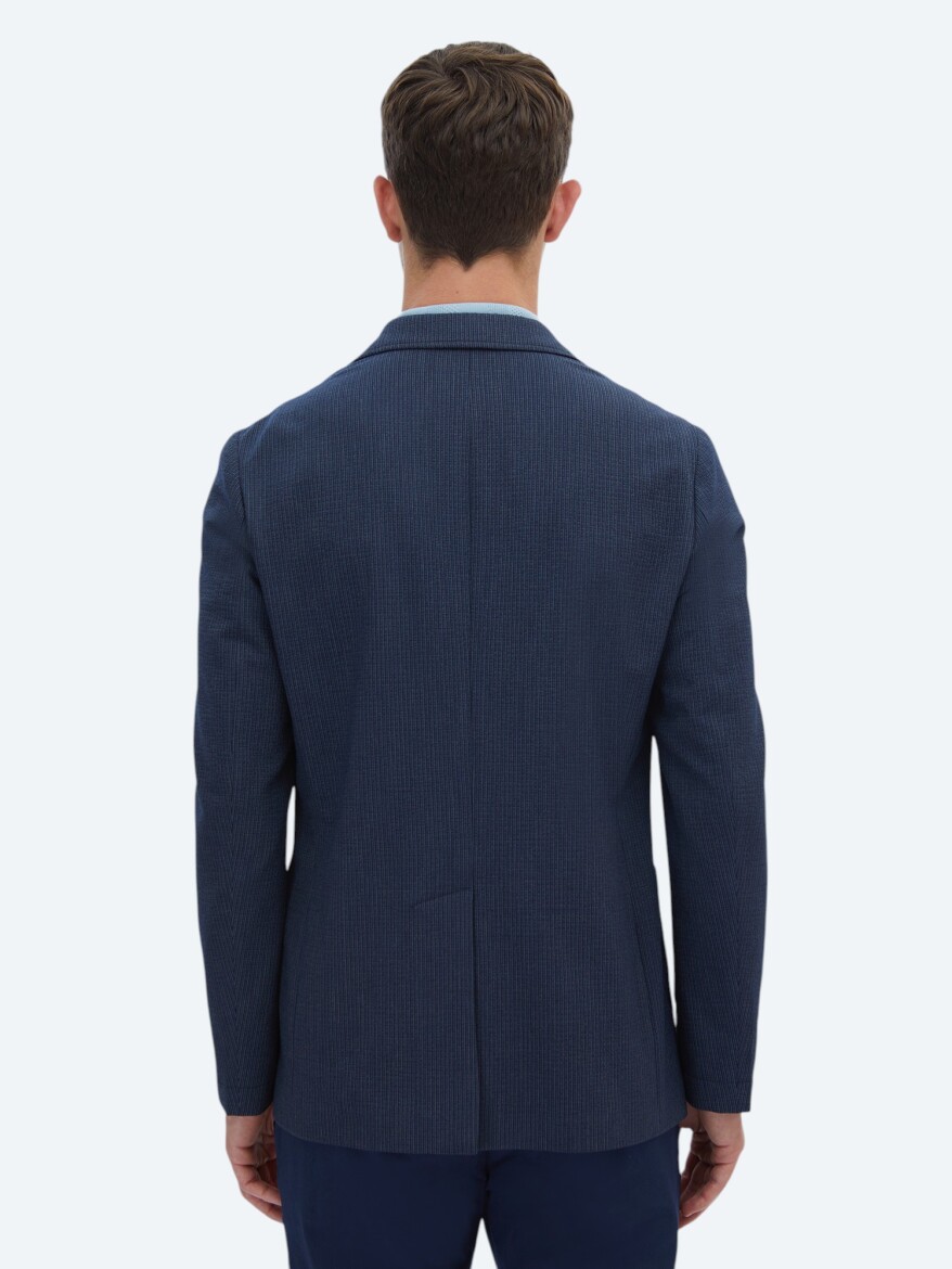 Navy Blue Striped Modern Fit Jacket - 7