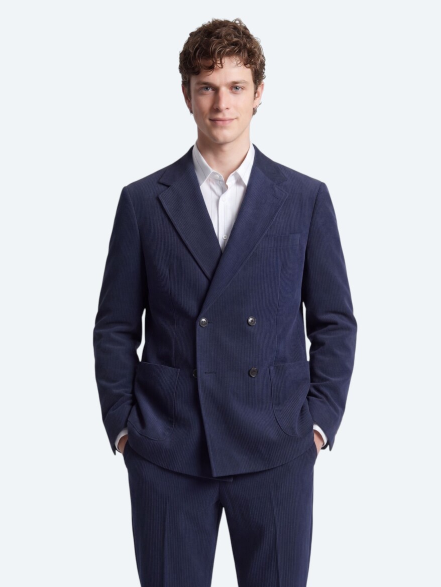 Navy Blue Striped Modern Fit Suit - 2