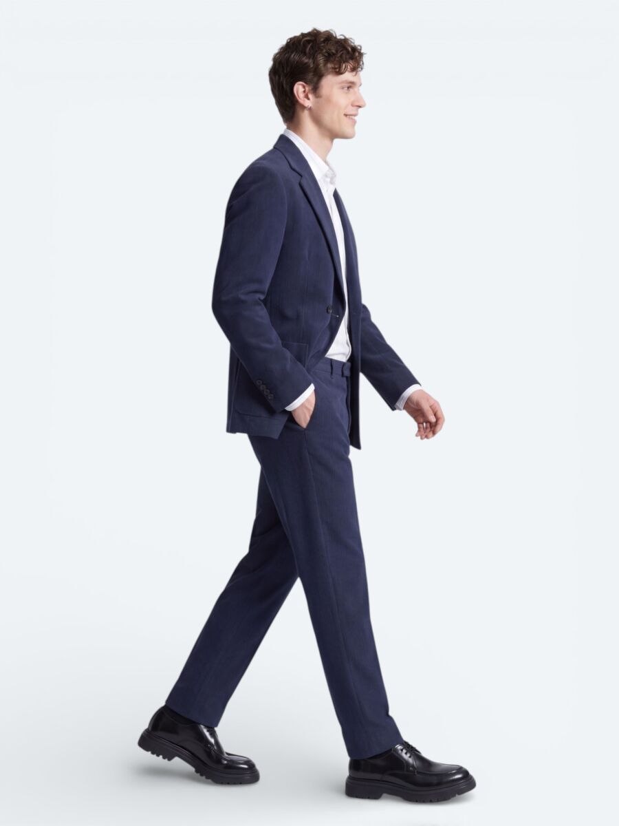 Navy Blue Striped Modern Fit Suit - 4