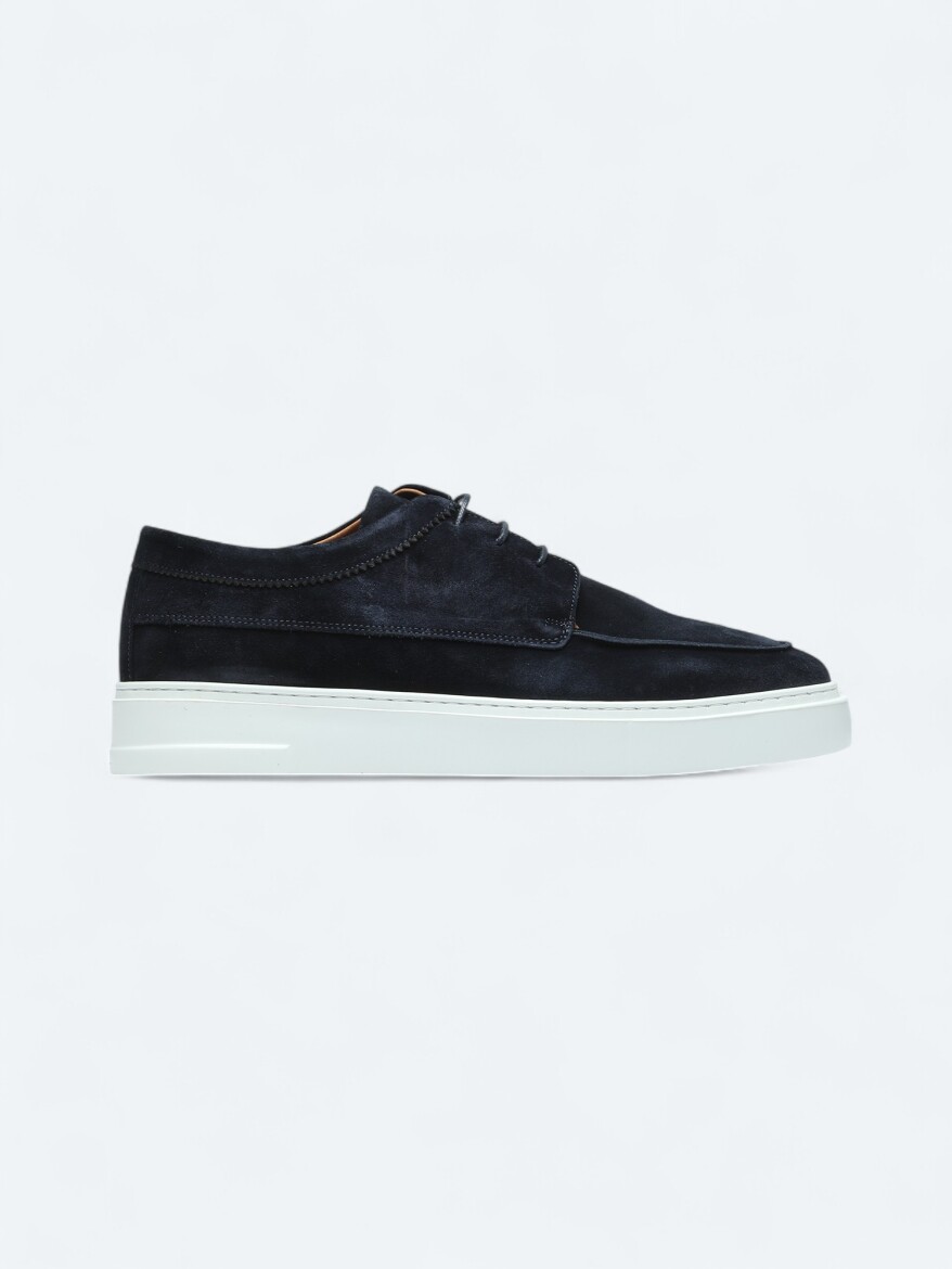 Navy Blue Suede Smart Casual Shoes - KİP
