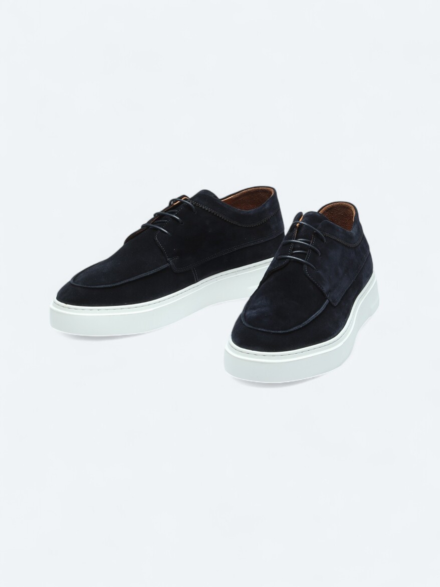 Navy Blue Suede Smart Casual Shoes - KİP