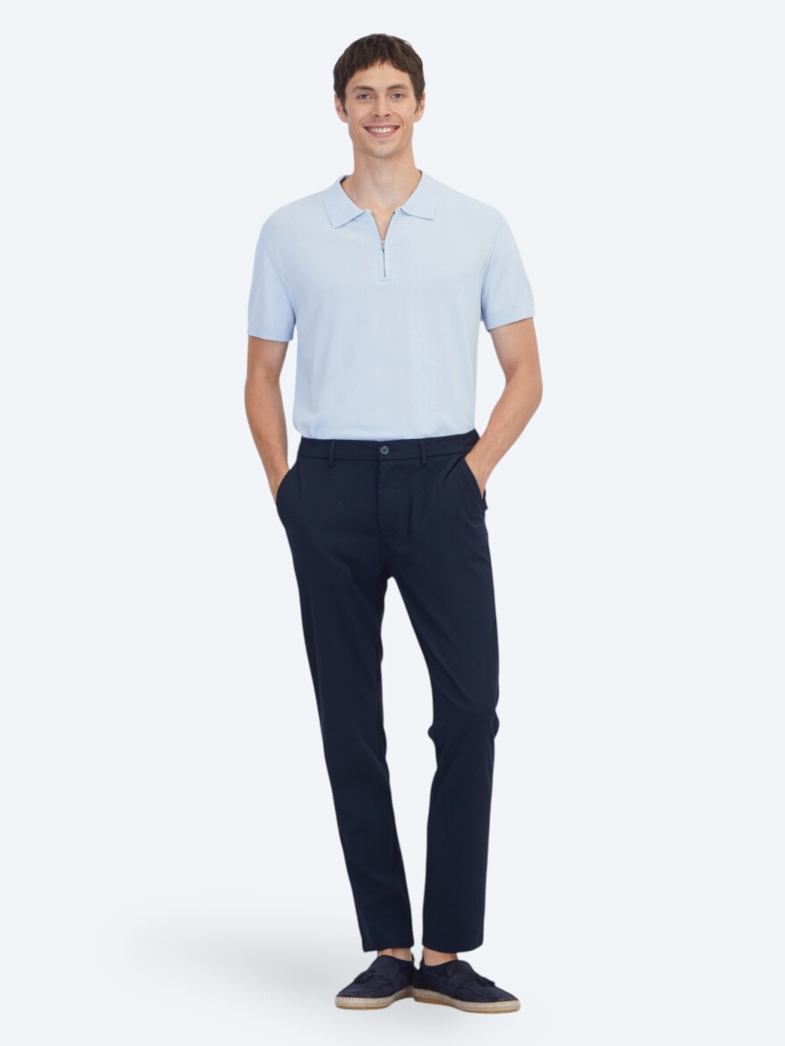 Navy Blue Weaving Jogging Fit Casual Trousers - KİP