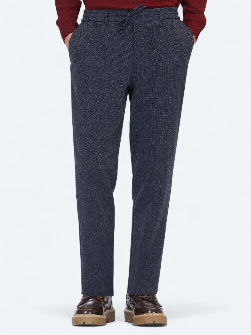 Navy Blue Weaving Jogging Fit Casual Trousers 