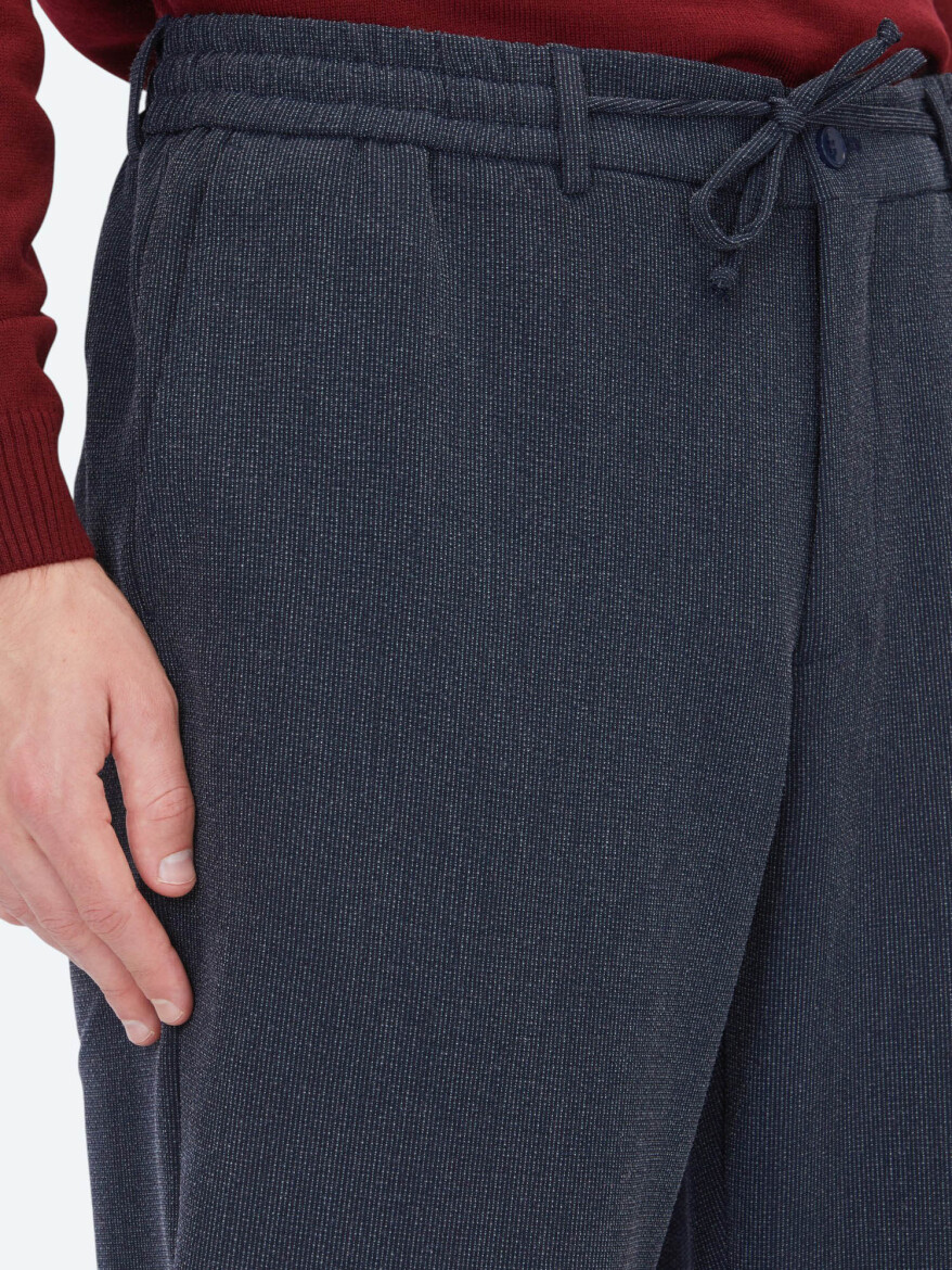 Navy Blue Weaving Jogging Fit Casual Trousers - 4