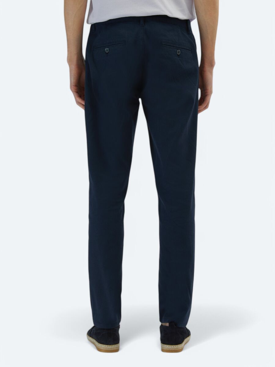 Navy Blue Weaving Regular Fit Casual Cotton Blended Trousers - 4