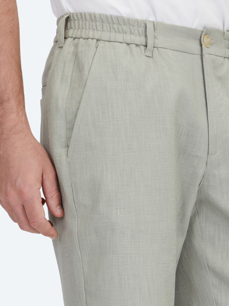 Nil Yeşili Dokuma Jogging Fit Casual Pamuk Karışımlı Bermuda - 3