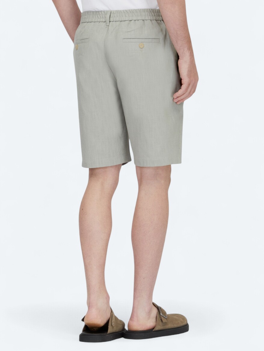 Nil Yeşili Dokuma Jogging Fit Casual Pamuk Karışımlı Bermuda - 4