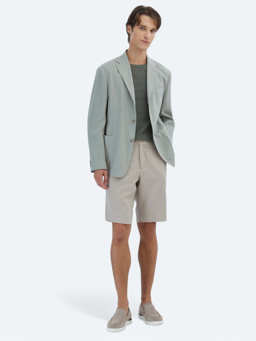 Nile Green Plain Comfort Fit Cotton Blended Jacket - 2