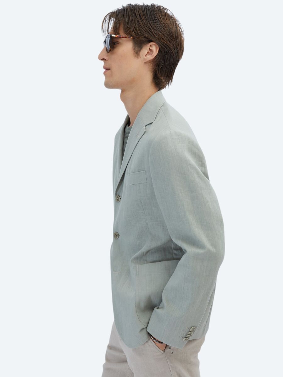 Nile Green Plain Comfort Fit Cotton Blended Jacket - 4