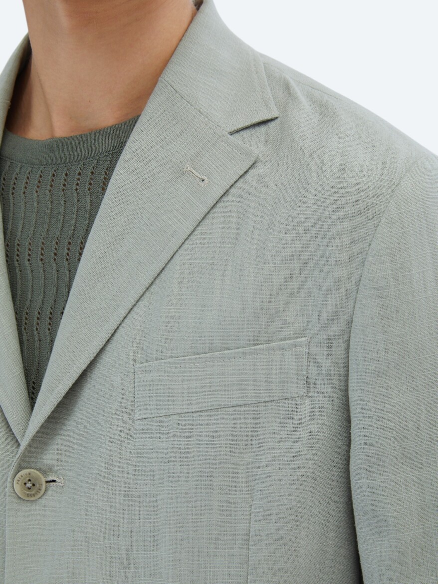 Nile Green Plain Comfort Fit Cotton Blended Jacket - 6