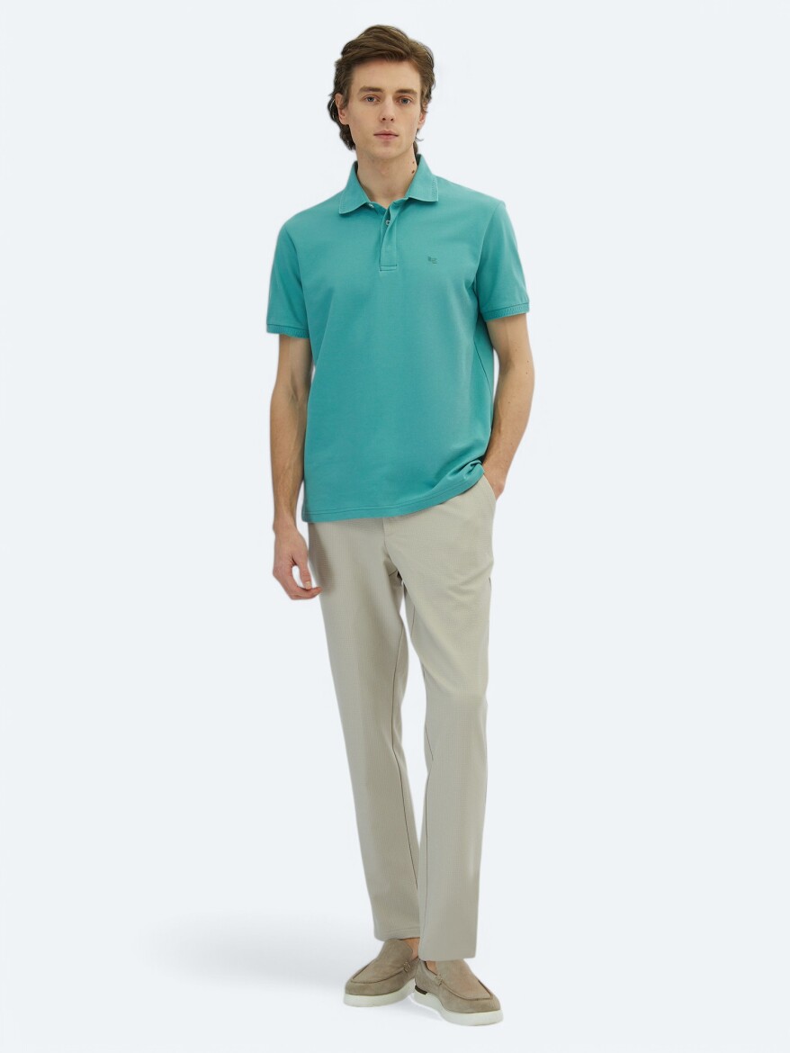 Nile Green Plain Polo Neck 100% Cotton T-Shirt 